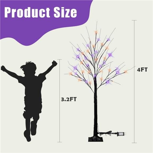 2 Pack 4FT Halloween Lighted Up Birch Tree, Total 96 LED Purple - Picture 2 of 7